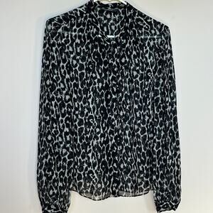 Jaeger London Black / Grey Leopard Print Silk Shirt US 8 / UK 10 / EUR 38